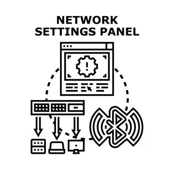 Network settings panel concept controlling connection devices Stock Illustration