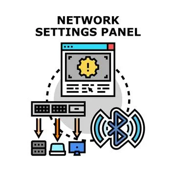 Network settings panel concept controlling connection devices Stock Illustration