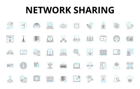 Network sharing linear icons set. Collaboration, Connectivity, Data, File Stock Illustration