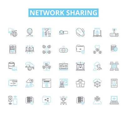 Network sharing linear icons set. Collaboration, Connectivity, Data, File Stock Illustration