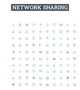 Network sharing vector line icons set. Networking, Sharing, Network, File, Data Illustrazione stock