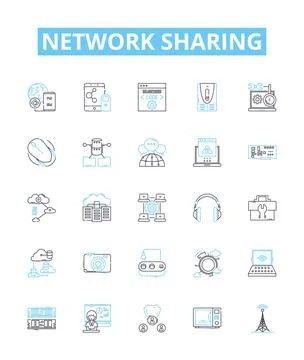 Network sharing vector line icons set. Networking, Sharing, Network, File, Data Stock Illustration