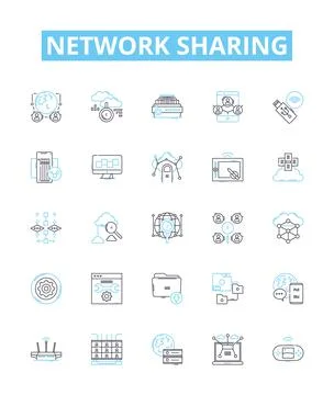 Network sharing vector line icons set. Networking, Sharing, Network, File, Data Illustrazione stock