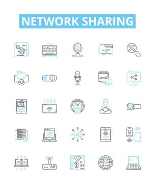 Network sharing vector line icons set. Networking, Sharing, Network, File, Data Stock Illustration