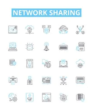 Network sharing vector line icons set. Networking, Sharing, Network, File, Data Stock Illustration