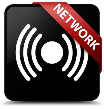 Network (signal icon) black square button red ribbon in corner Stock Illustration
