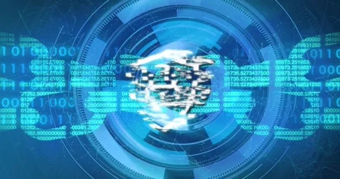 On network signal rings rotating streams glitching forming shield padlock Stock Footage 319681836