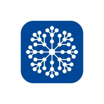 Network snowflake icon featuring blue background for winter digital connect.. Stock Illustration