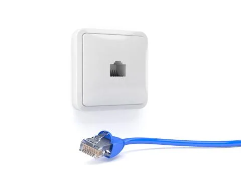 Network socket with network cable isolated on white background Stock Illustration