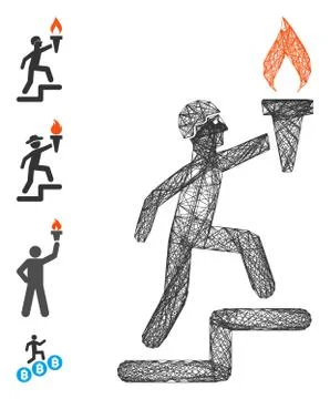 Network Soldier Climbing with Torch Vector Mesh 스톡 일러스트