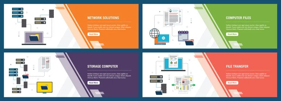 Network solutions, computer files, storage computer and file transfer Stock Illustration