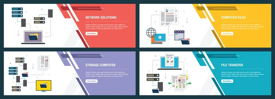Network solutions, computer files, storage computer and file transfer Stock Illustration