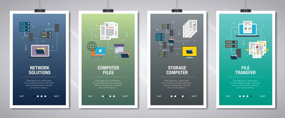 Network solutions, computer files, storage computer and file transfer Stock Illustration
