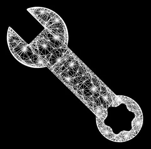 Network Spanner Mesh with Bright Flash Nodes Illustrazione stock