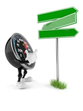 Network speed meter character with blank signpost Stock Illustration