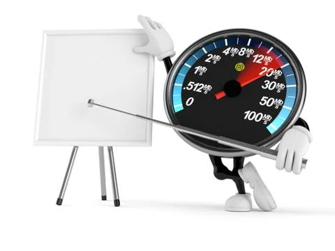 Network speed meter character with blank whiteboard Stock Illustration