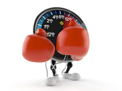 Network speed meter character with boxing gloves Stock Illustration