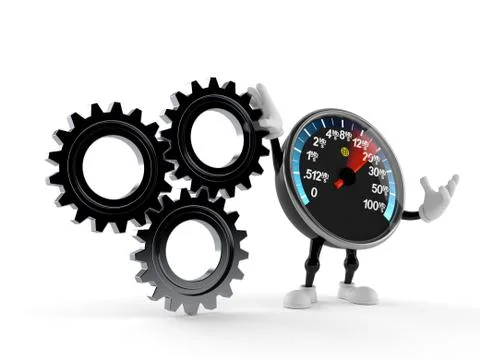 Network speed meter character with gear wheels Stock Illustration
