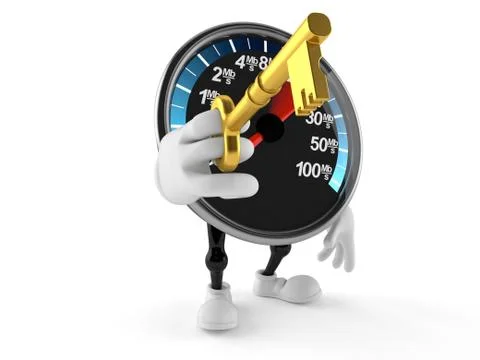 Network speed meter character with golden key Stock Illustration