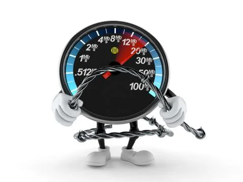 Network speed meter character holding barbed wire Stock Illustration