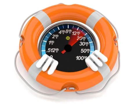 Network speed meter character inside life buoy Illustrazione stock