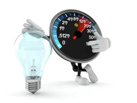 Network speed meter character with light bulb Stockillustratie