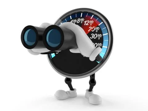 Network speed meter character looking through binoculars Stock Illustration