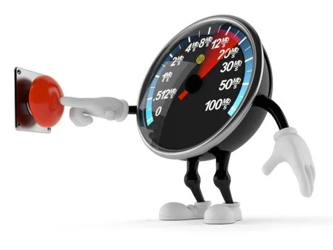 Network speed meter character pushing button Stock Illustration