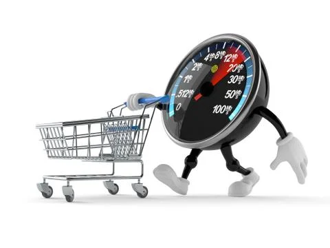 Network speed meter character with shopping cart Stock Illustration
