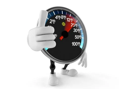 Network speed meter character with thumbs up Stock Illustration