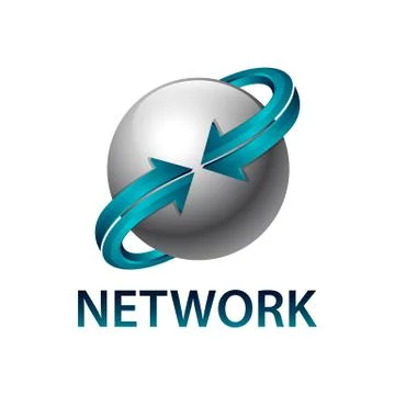 Network sphere rotate blue arrow logo concept design template Stock Illustration