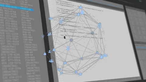 Network sphere rotating when camera shifting view, pulsing nodes appearing as Stock-Footage 310406353