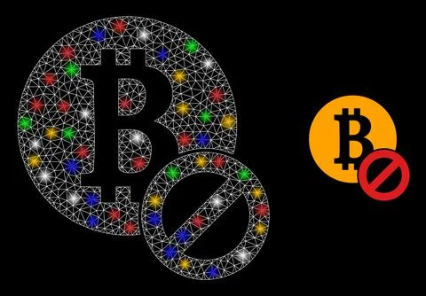 Network Stop Bitcoin Glare Icon with Multi Colored Glare Spots Illustrazione stock