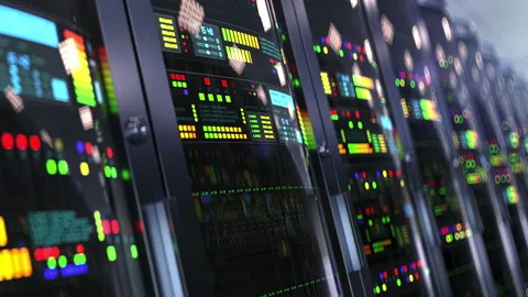 Network storages and databases in the server room. Server stand with glass doors Stock Footage 131646262