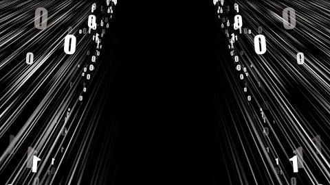 Network stream data - fast motion in space with zeros and ones, computer Illustrazione stock