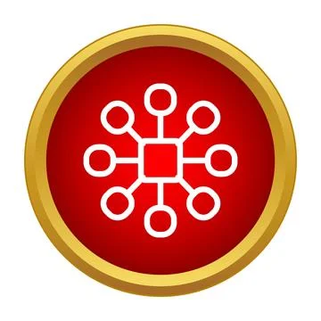 Network structure connecting various nodes in red icon 库存插图