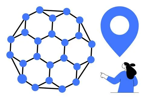 Network Structure with Geometric Icon and Person Pointing Stock Illustration
