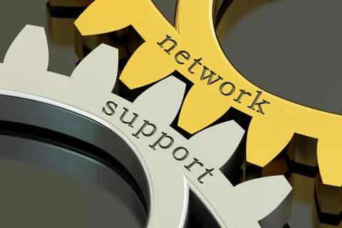 Network Support concept on the gearwheels, 3D rendering Stockillustratie