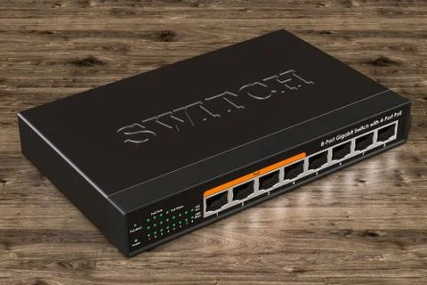 Network switch with 8 ports. 3D rendering Stock Illustration