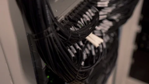 Network Switch and Ethernet Cables Patched into Local Network and IPTV Stock Footage 102867005