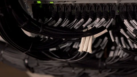 Network Switch and Ethernet Cables Patched into Local Network and IPTV Stock Footage 102869143