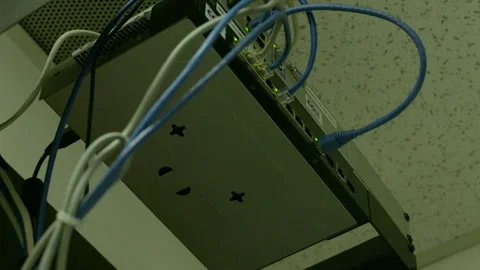 Network Switch and Ethernet Cables in Server Room 動画素材 344608924