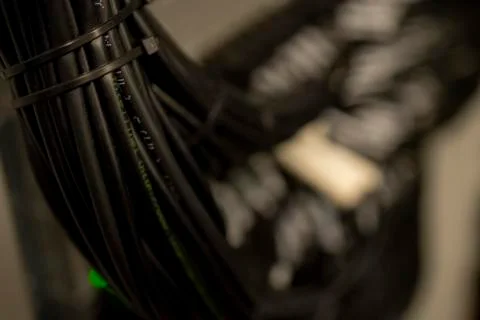 Network Switch and Ethernet Cables Patched into Local Network and IPTV Stock Photos