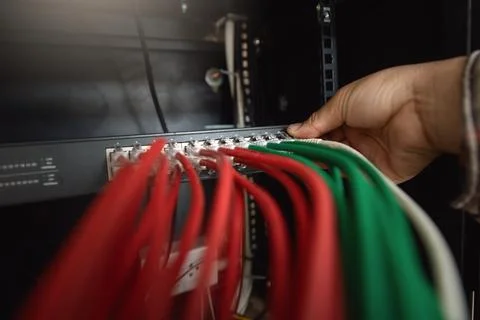 Network Switch And Ethernet Cables, Data Center Concept.Local Area Network Sw Stock Photos