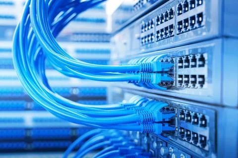 Network switch and ethernet cables,Data Center Concept. Stock Photos