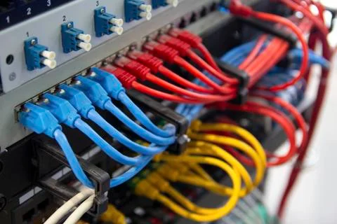 Network switch and UTP ethernet cables. Electronics Stock Photos
