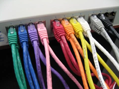 Network Switch with Colored Cables Stock Photos