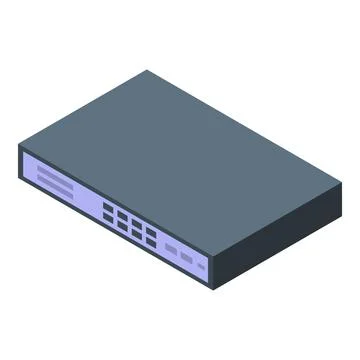 Network switch connecting to internet server in isometric view Stock Illustration