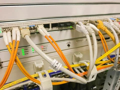 Network switch connections for network cable RJ45 Fotos Stock