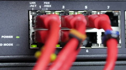Network switch into focus in datacenter Stock Footage 53063981
